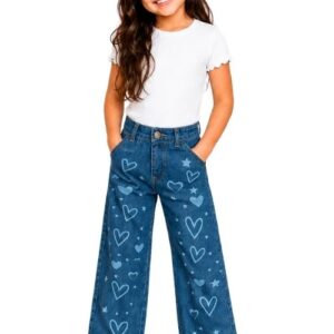 Calça Jeans Wild Leg Corações Infantil Menina